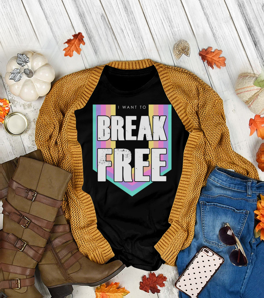 I Want To Break Free Classic Rock Music Retro Style Rainbow Stripes T-Shirt