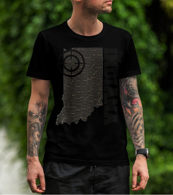 Indiana Map County Outline Vintage Classic Black EJ Maze T-Shirt