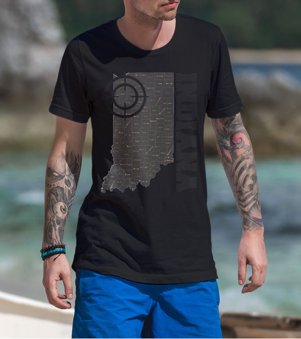 Indiana Map County Outline Vintage Classic Black EJ Maze T-Shirt