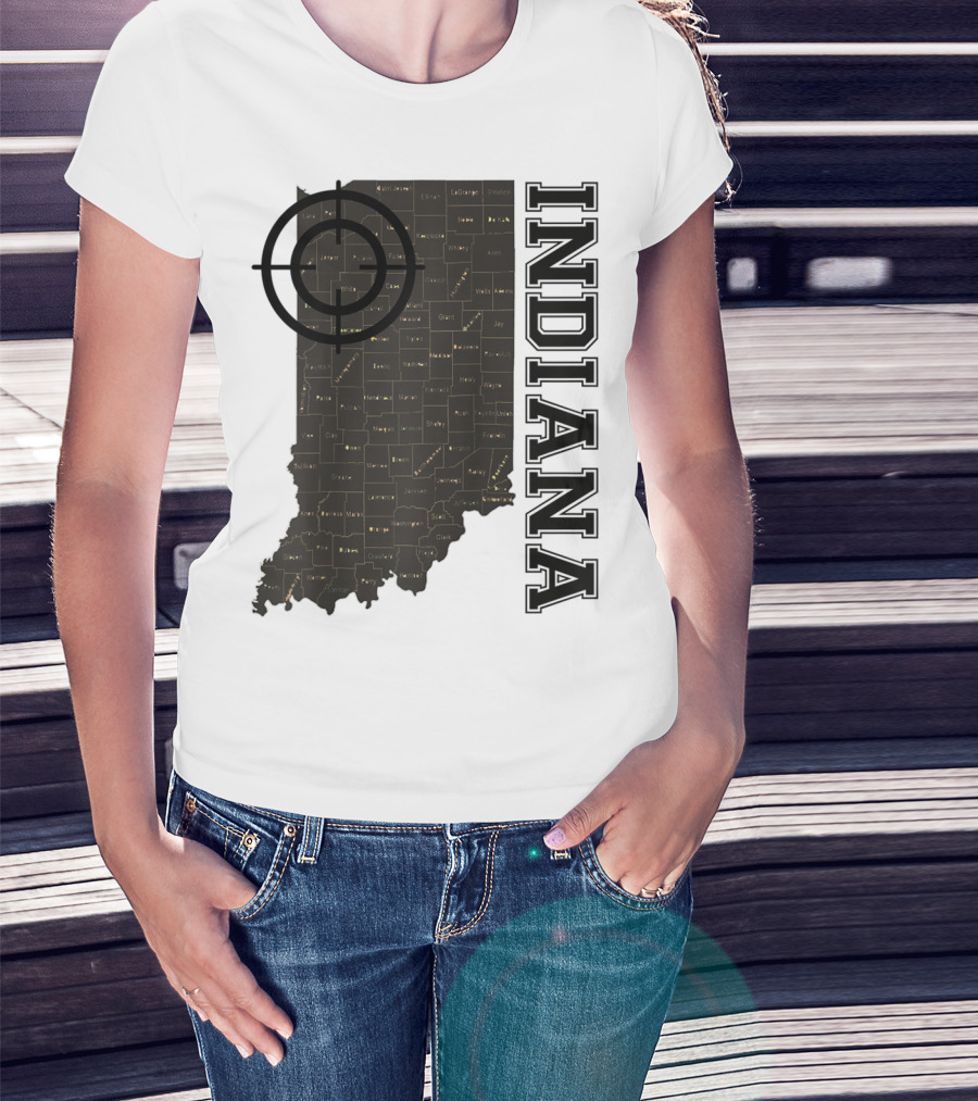 Indiana Map County Outline Vintage Classic Black EJ Maze T-Shirt