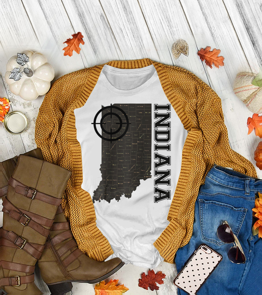 Indiana Map County Outline Vintage Classic Black EJ Maze T-Shirt
