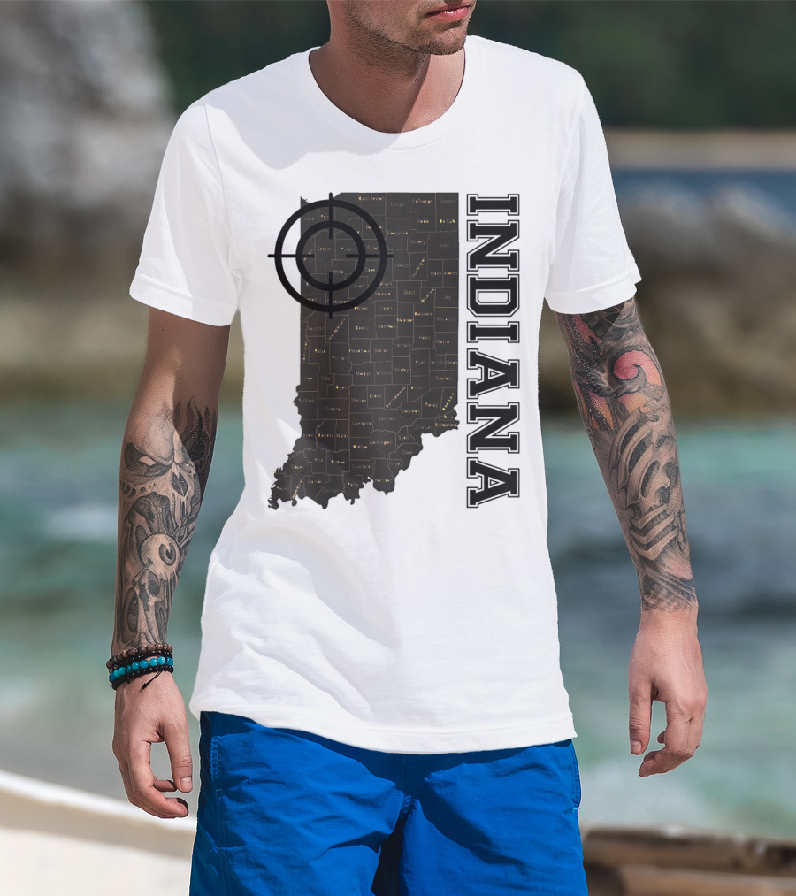 Indiana Map County Outline Vintage Classic Black EJ Maze T-Shirt