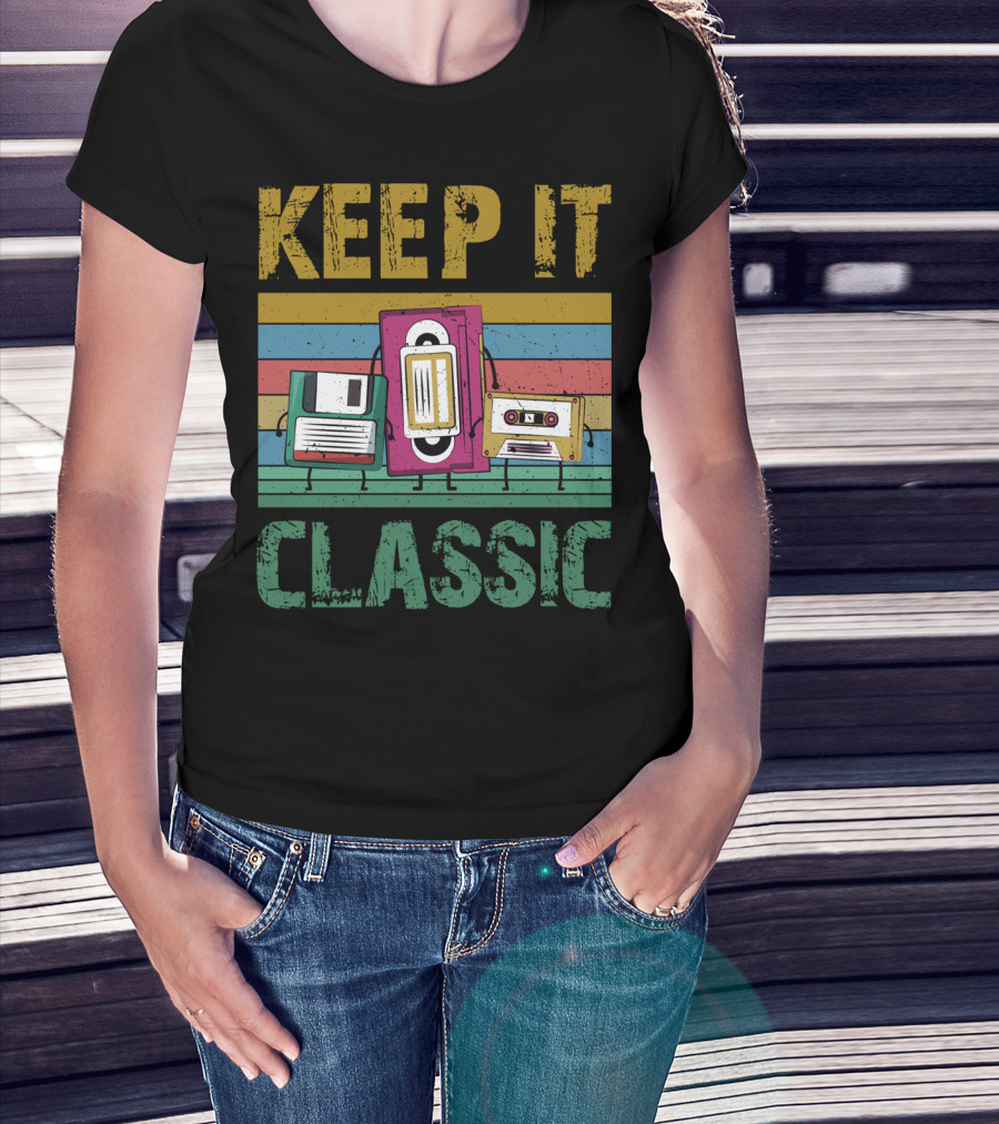 Keep It Classic 90s Throwback Old Technology Cassette VHS Diskette Fun Retro Vibes T-Shirt