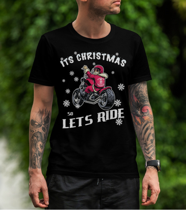 Christmas Motorcycle Let's Ride Classic Biker Snowflakes T-Shirt