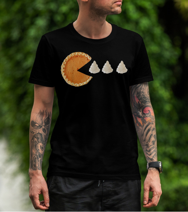 Pumpkin Piece Thanksgiving Day Video Game Pie Whipped Cream Chase T-Shirt