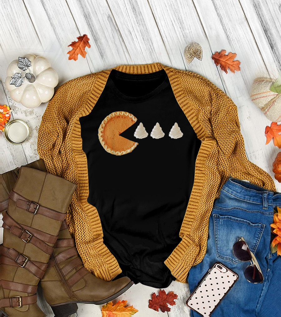 Pumpkin Piece Thanksgiving Day Video Game Pie Whipped Cream Chase T-Shirt