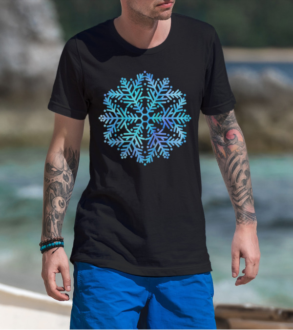 Retro Classic Winter Teal Watercolor Snowflake T-Shirt