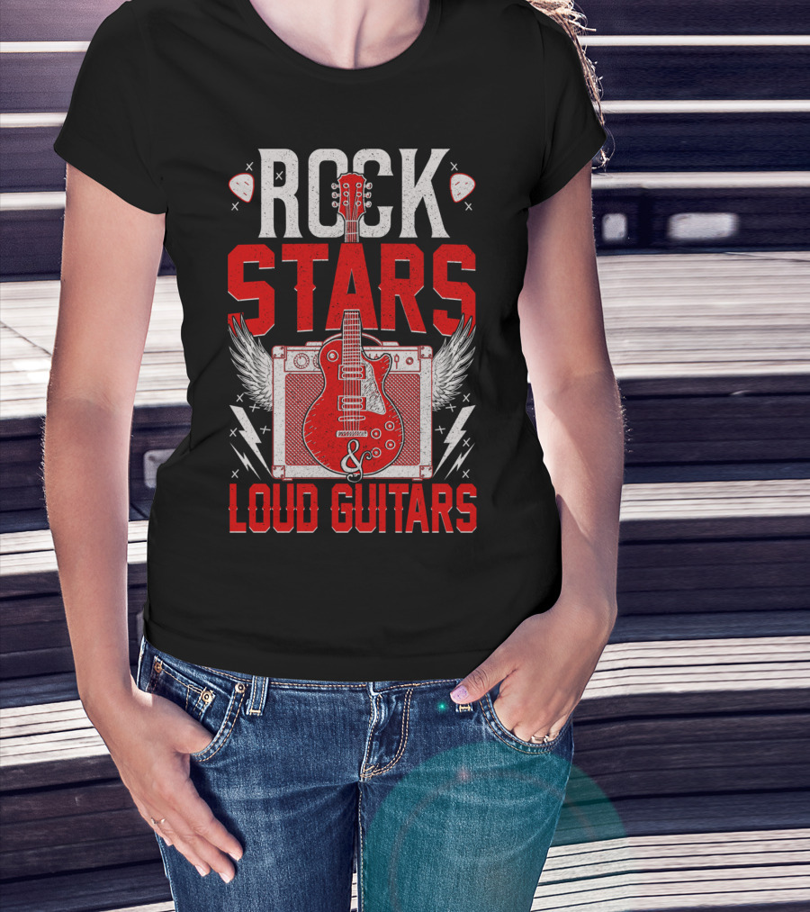 Rock Stars Loud Guitars Vintage Amplifier And Wings T-Shirt