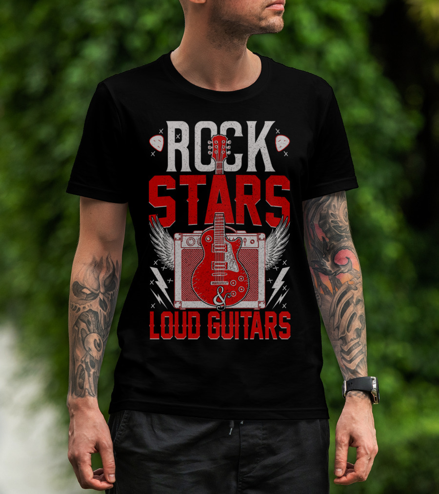 Rock Stars Loud Guitars Vintage Amplifier And Wings T-Shirt