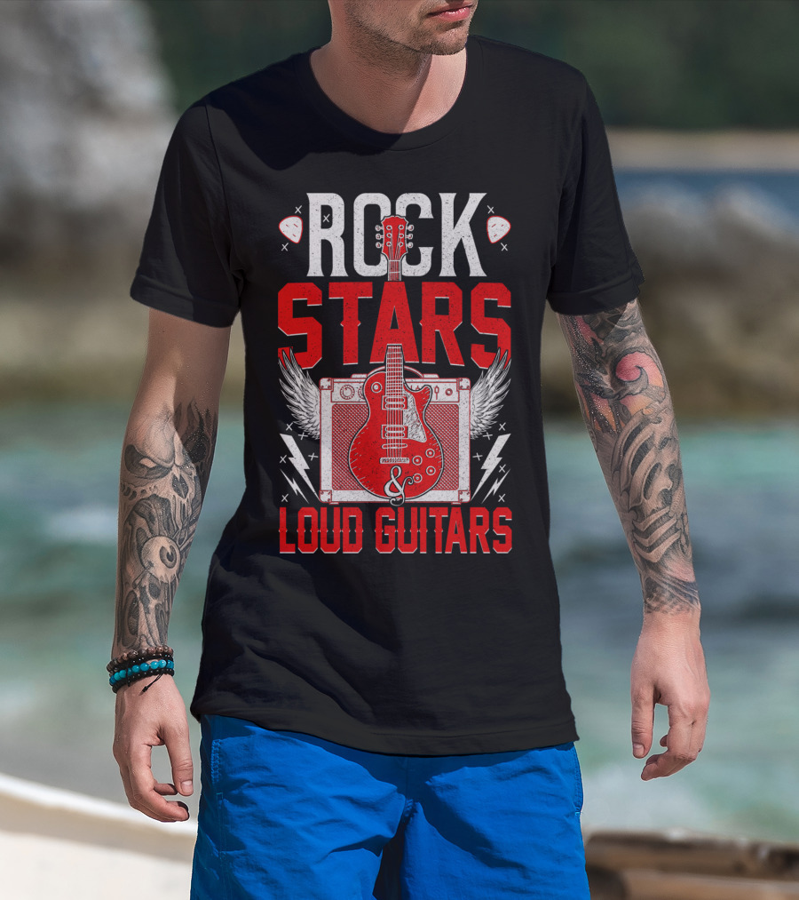Rock Stars Loud Guitars Vintage Amplifier And Wings T-Shirt