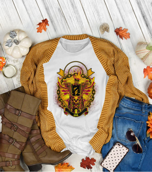 Skull Rider 666 Motorcycle Classic Rock Vintage Blaze T-Shirt