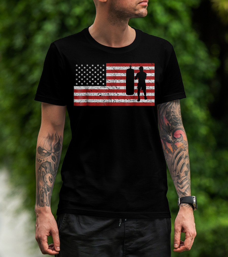 American Flag Boxing Silhouette Training T-Shirt