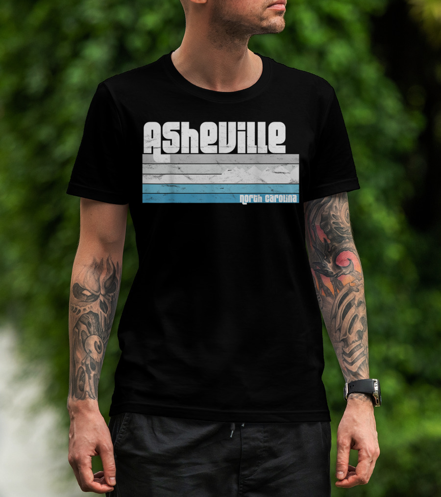 Asheville North Carolina Blue Ridge Mountains Retro Stripes T-Shirt