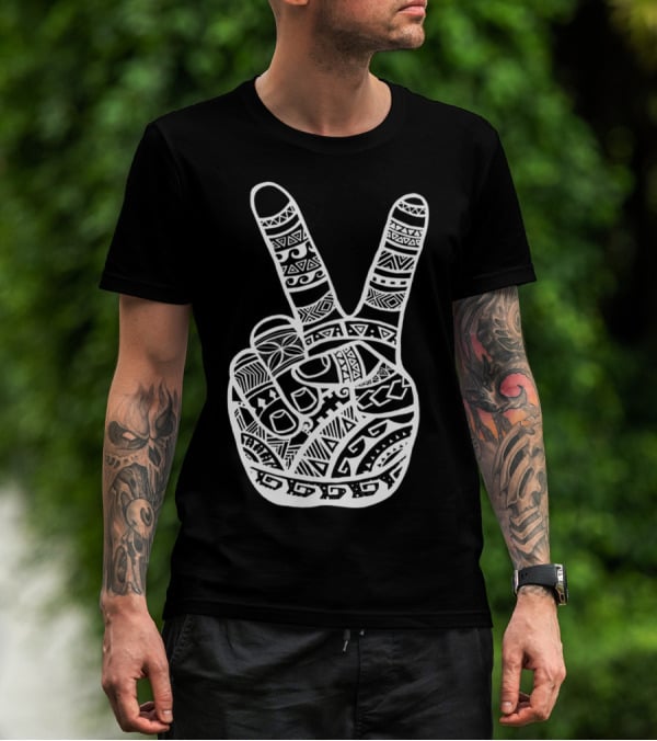 Boho Tiki Tattoo Polynesian Peace Sign Hand T-Shirt