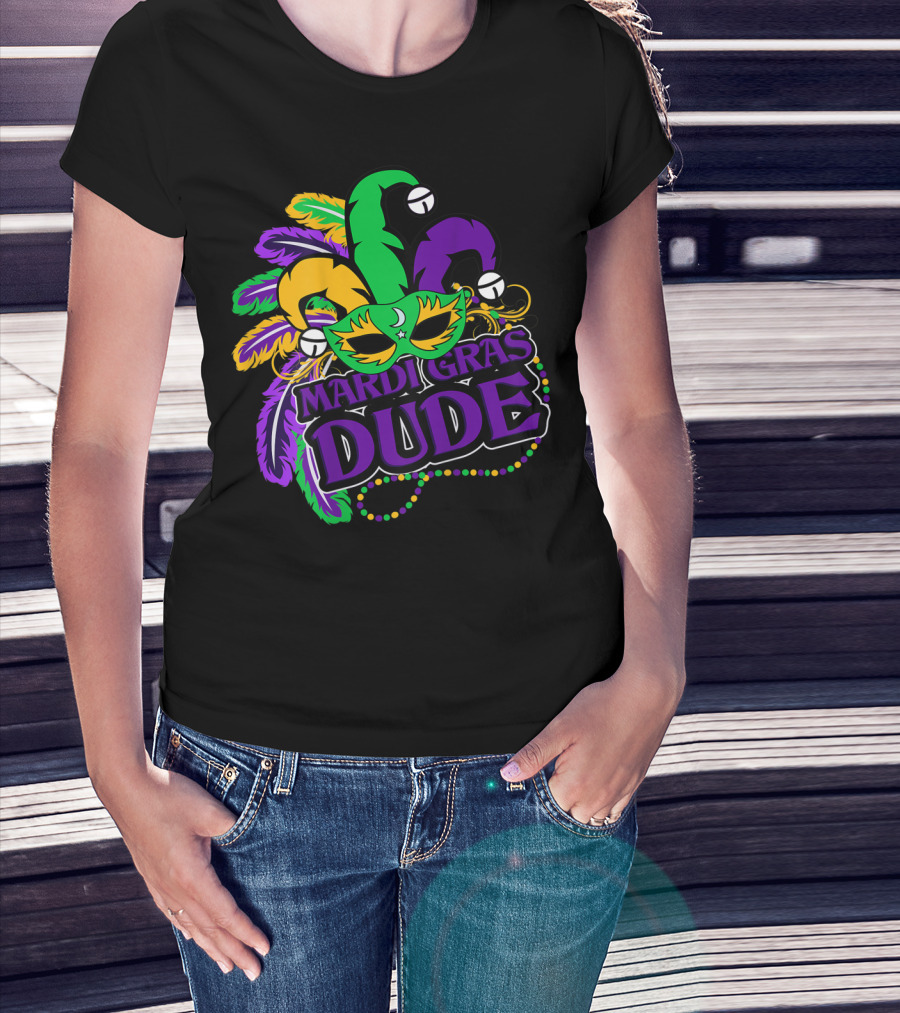 Mardi Gras Dude Kids Feather Mask Jester Hat Purple T-Shirt