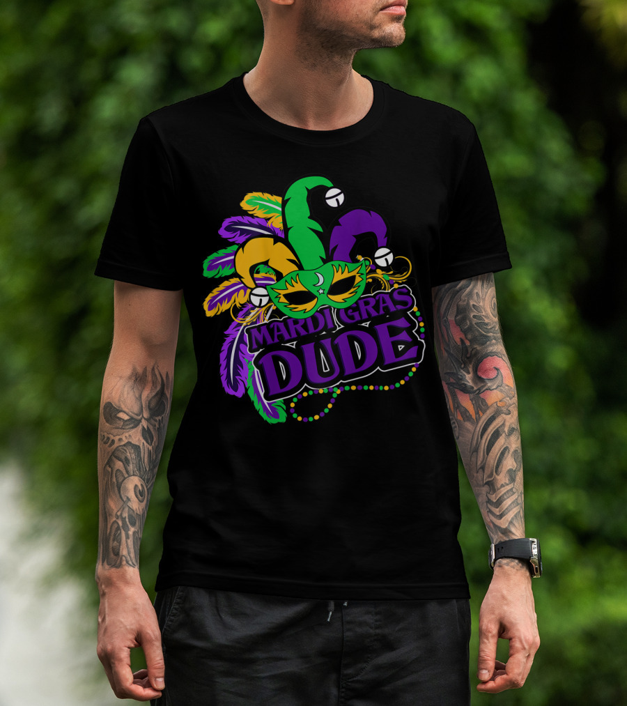 Mardi Gras Dude Kids Feather Mask Jester Hat Purple T-Shirt