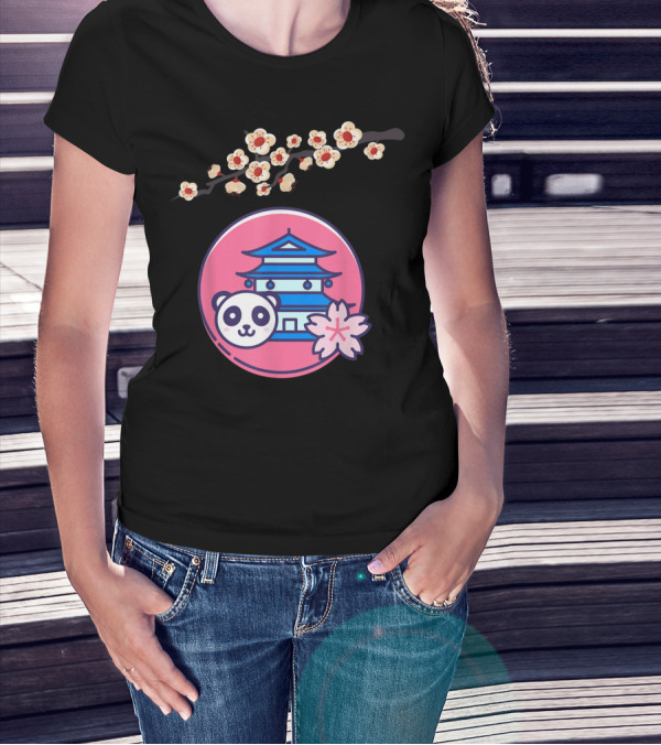 Cherry Blossom Festival Sakura Flower Japanese Panda Pagoda T-Shirt