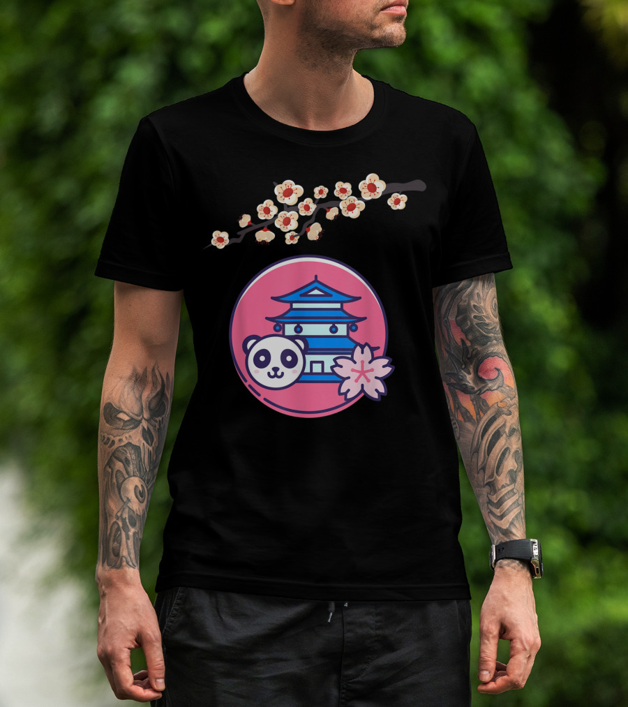 Cherry Blossom Festival Sakura Flower Japanese Panda Pagoda T-Shirt