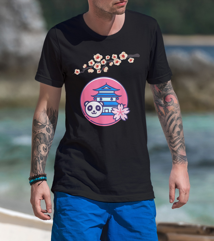 Cherry Blossom Festival Sakura Flower Japanese Panda Pagoda T-Shirt