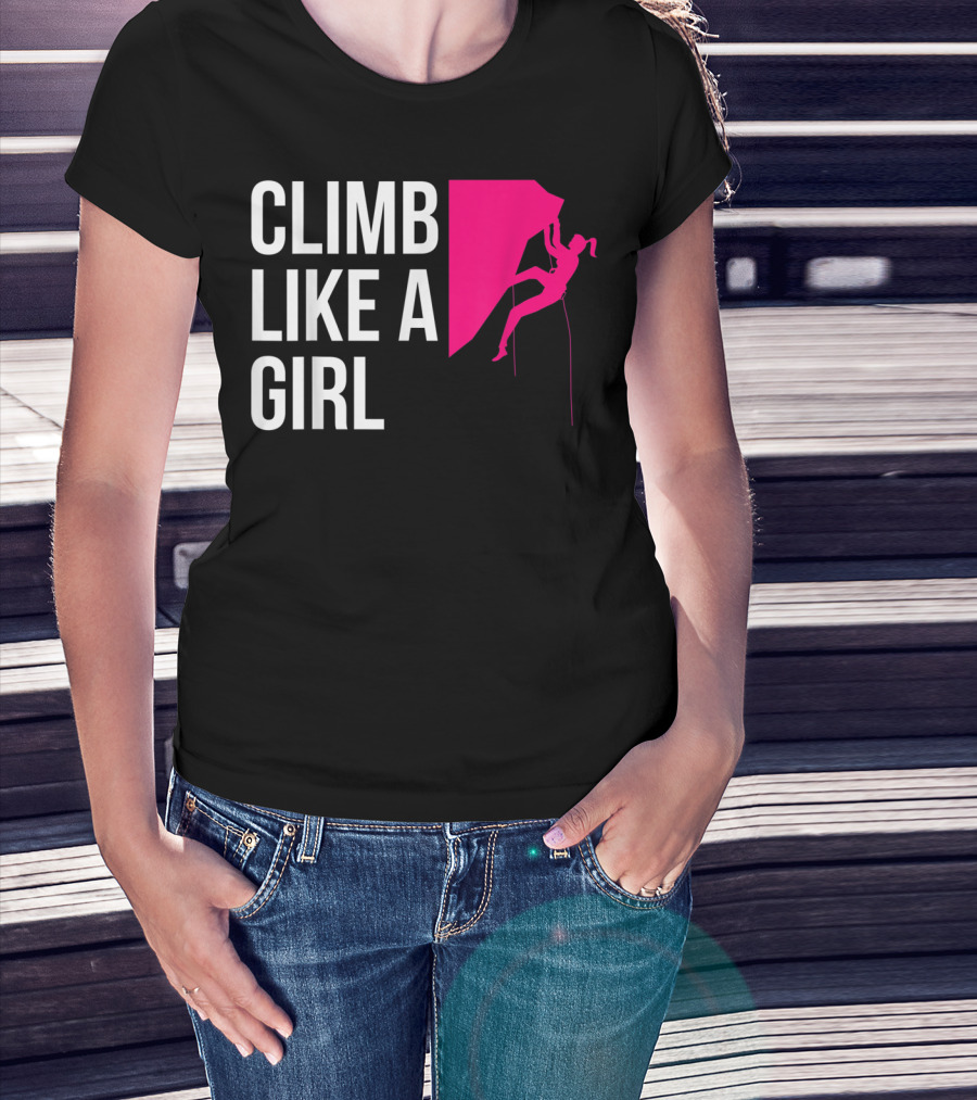 Climb Like A Girl Women's Rock Climbing Iconic Pink T-Shirt