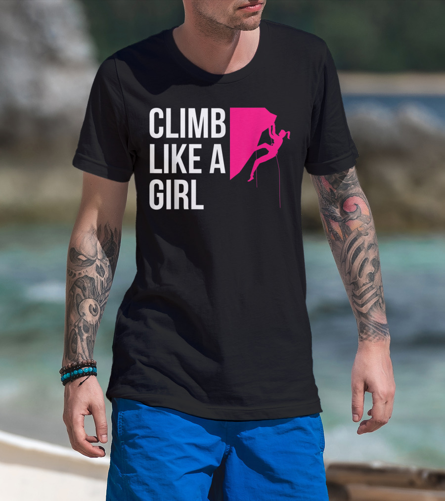 Climb Like A Girl Women's Rock Climbing Iconic Pink T-Shirt