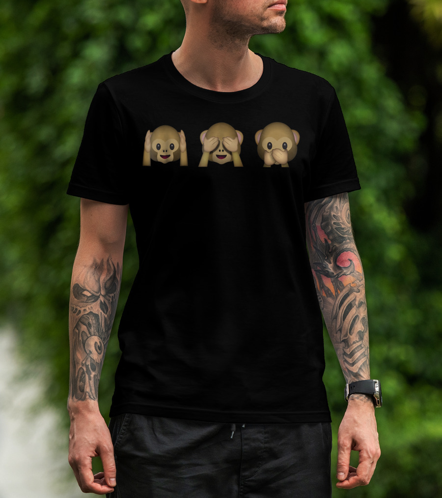 Hear No Evil See No Evil Speak No Evil Cute Emoticon Monkeys T-Shirt