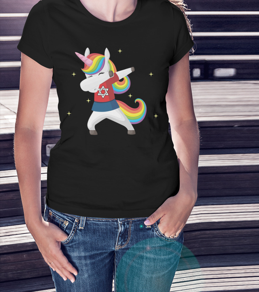 Unicorn Dabbing Star Of David Jewnicorn Rainbow Mane T-Shirt