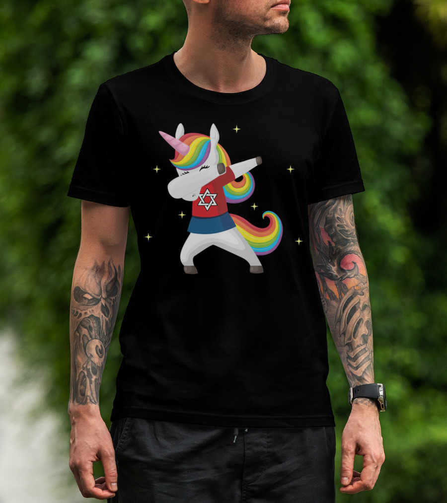 Unicorn Dabbing Star Of David Jewnicorn Rainbow Mane T-Shirt