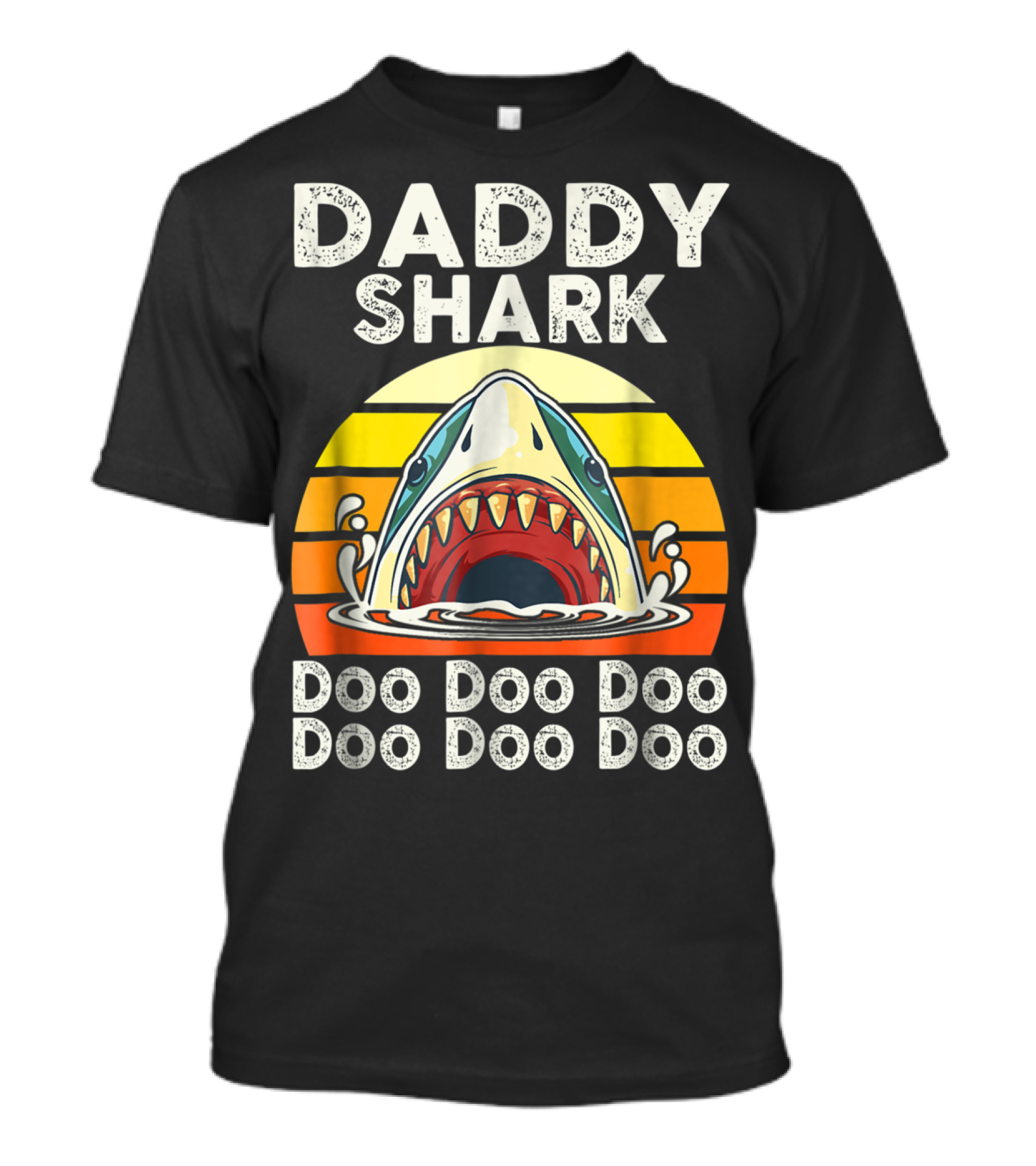 Daddy Shark Doo Doo Doo Doo Doo Doo Funny Sunset Shark Face T-Shirt