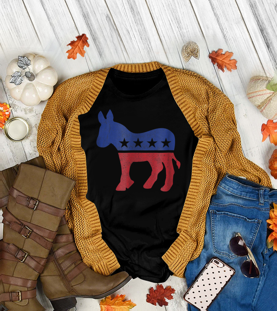 Democrat Donkey Vintage Look Democratic Supporter Iconic Red Blue Star T-Shirt