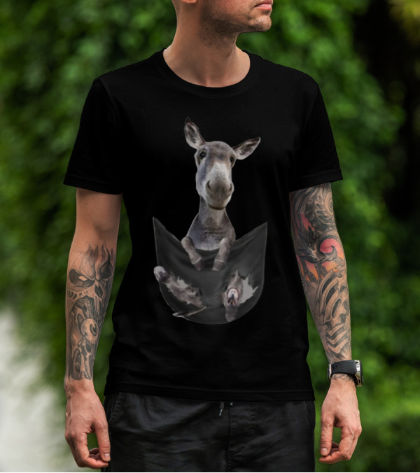 Funny Donkey Peeking From Pocket T-Shirt