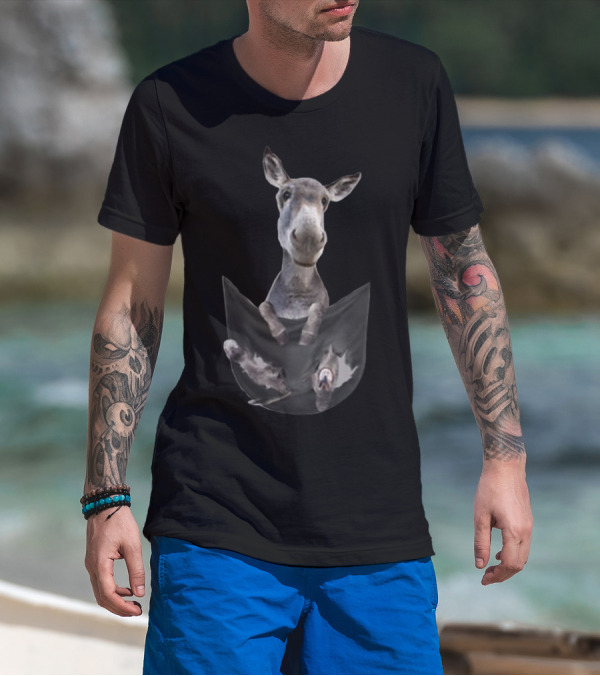 Funny Donkey Peeking From Pocket T-Shirt