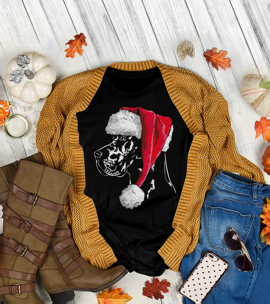 Great Dane Santa Hat Christmas Dog Humor T-Shirt