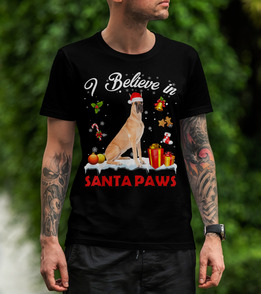 I Believe In Santa Paws Great Dane Christmas Decor T-Shirt