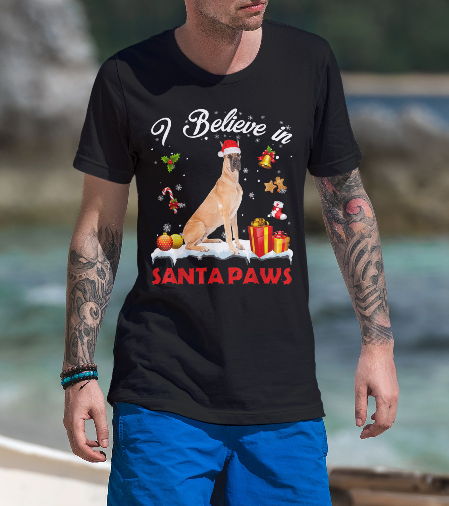 I Believe In Santa Paws Great Dane Christmas Decor T-Shirt
