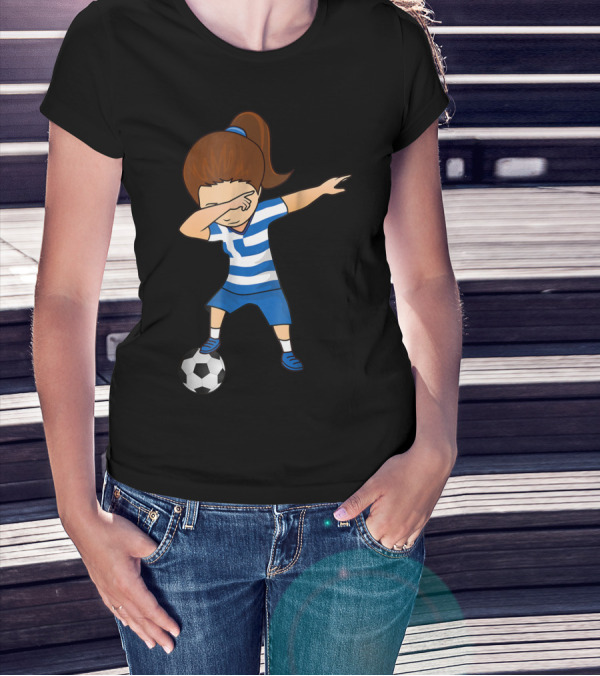 Greece Girl Dabbing On Soccer Ball Greek Football Player T-Shirt