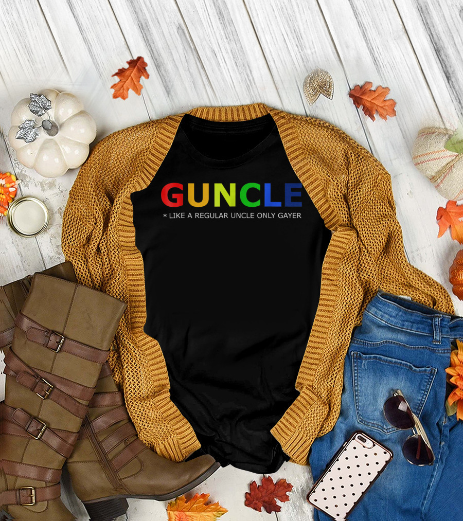 Guncle Like A Regular Uncle Only Gayer Rainbow Letters T-Shirt