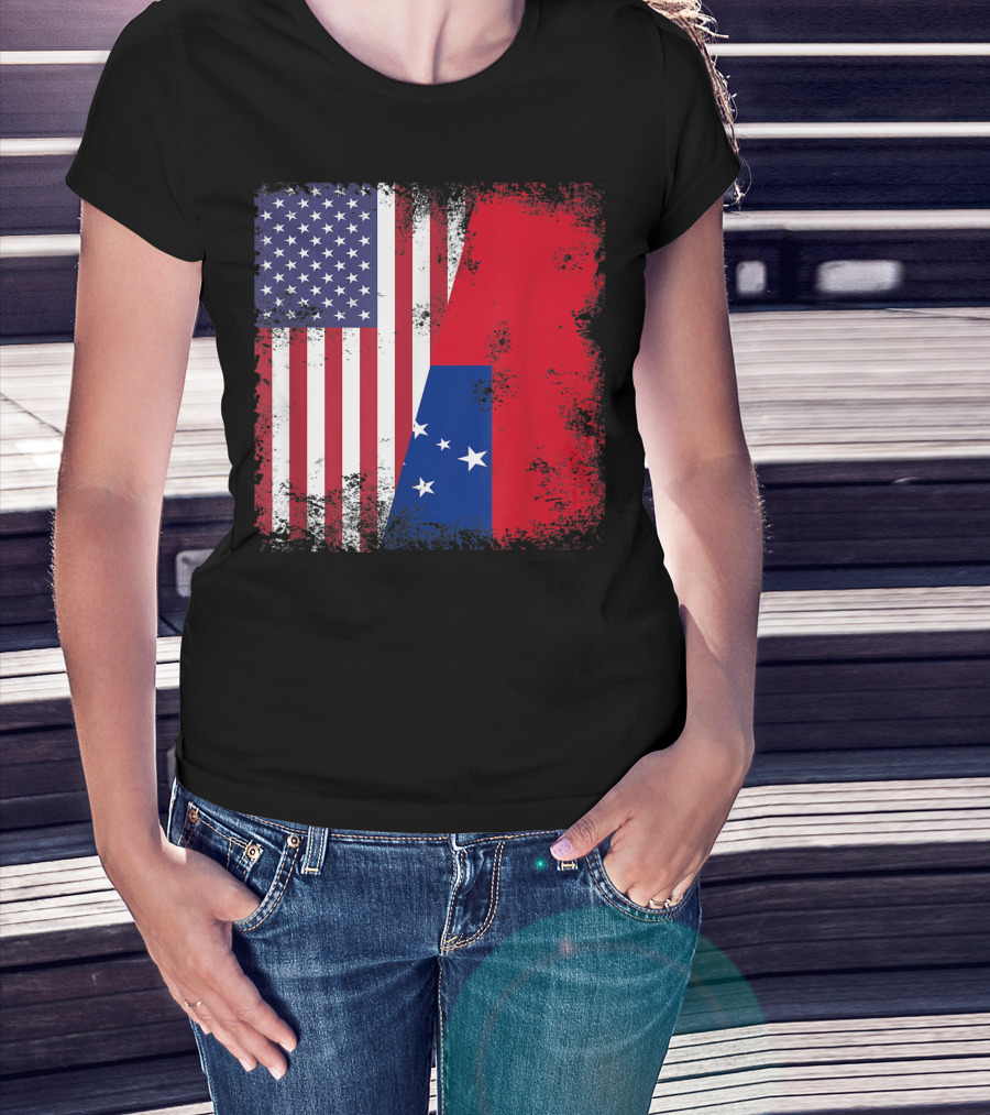 Half Samoan Flag Vintage Samoa USA Distressed American And Samoan Flags T-Shirt