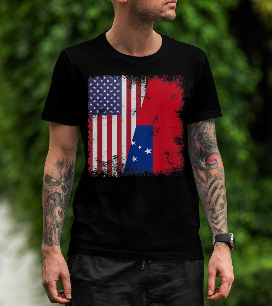 Half Samoan Flag Vintage Samoa USA Distressed American And Samoan Flags T-Shirt