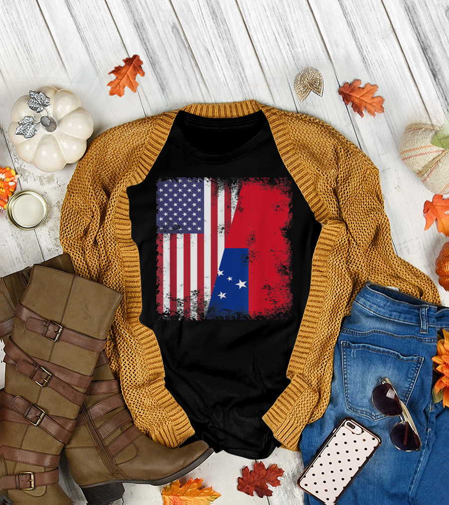 Half Samoan Flag Vintage Samoa USA Distressed American and Samoan Flags T-Shirt