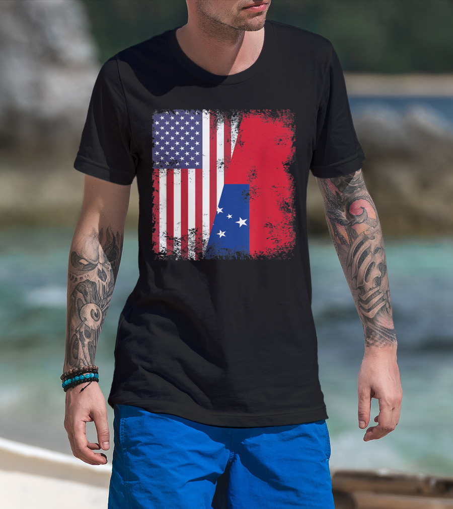 Half Samoan Flag Vintage Samoa USA Distressed American And Samoan Flags T-Shirt