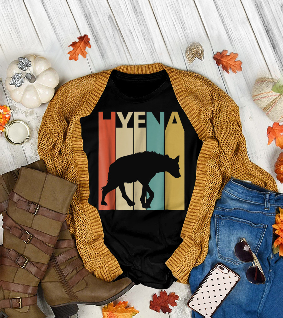 Hyena Retro Silhouette Vintage Stripes T-Shirt