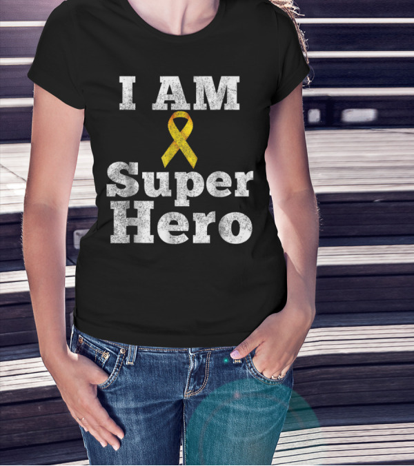 I Am Super Hero Yellow Ribbon Cancer Awareness T-Shirt