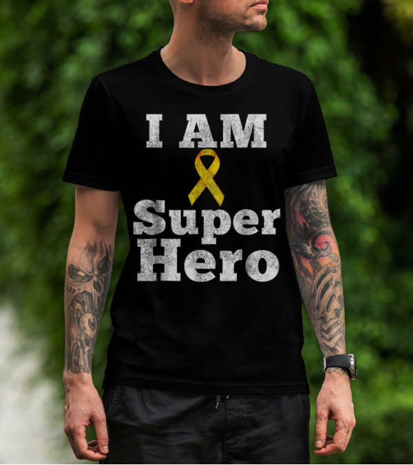 I Am Super Hero Yellow Ribbon Cancer Awareness T-Shirt