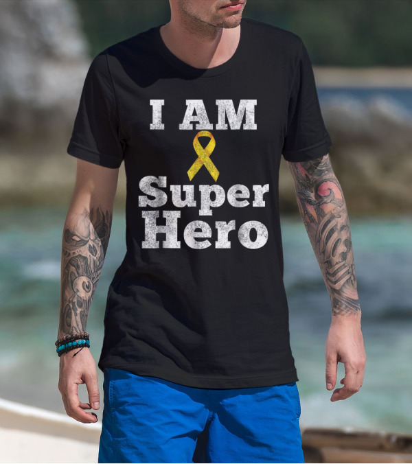 I Am Super Hero Yellow Ribbon Cancer Awareness T-Shirt