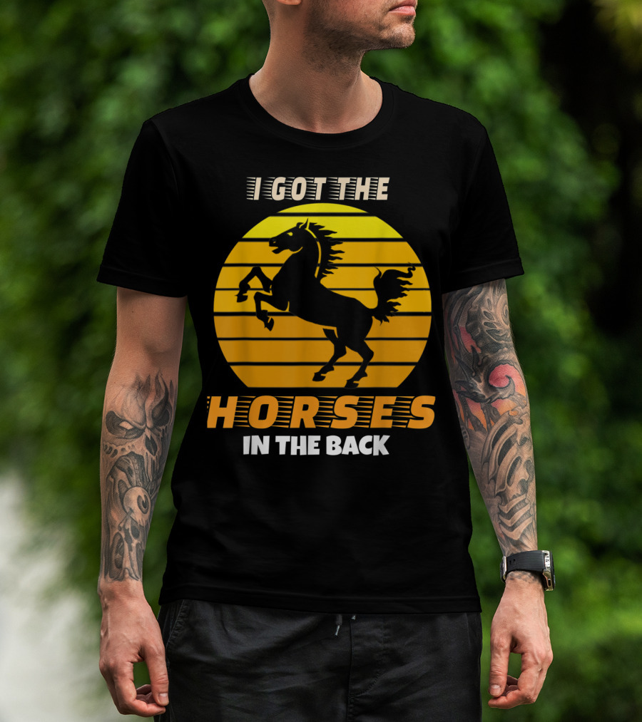 I Got The Horses In The Back Rearing Stallion Sunset T-Shirt