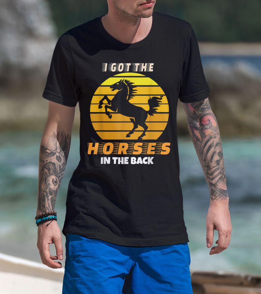 I Got The Horses In The Back Rearing Stallion Sunset T-Shirt