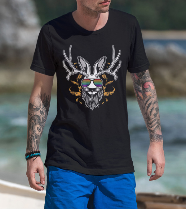 Jackalope Cryptozoology Rainbow Sunglasses T-Shirt