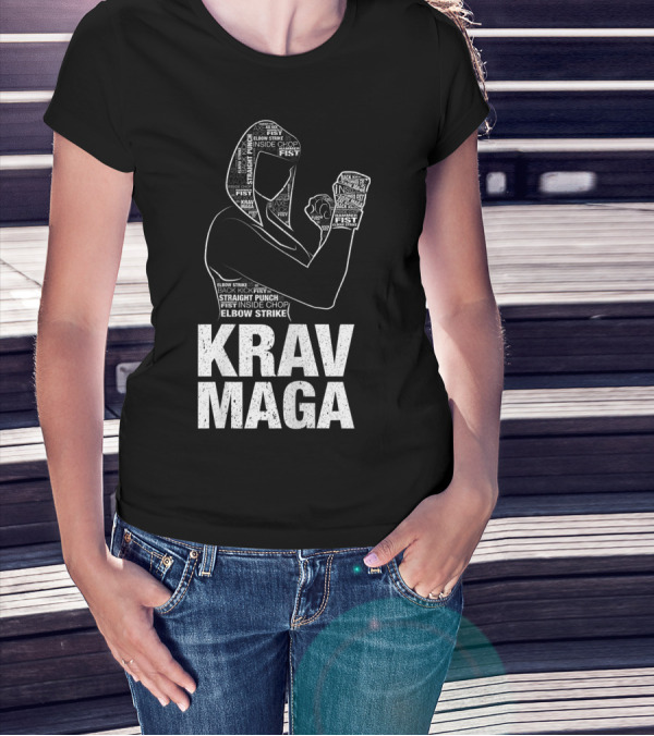Krav Maga Woman Martial Arts Self Defence Straight Punch Elbow Strike Fist Techniques T-Shirt