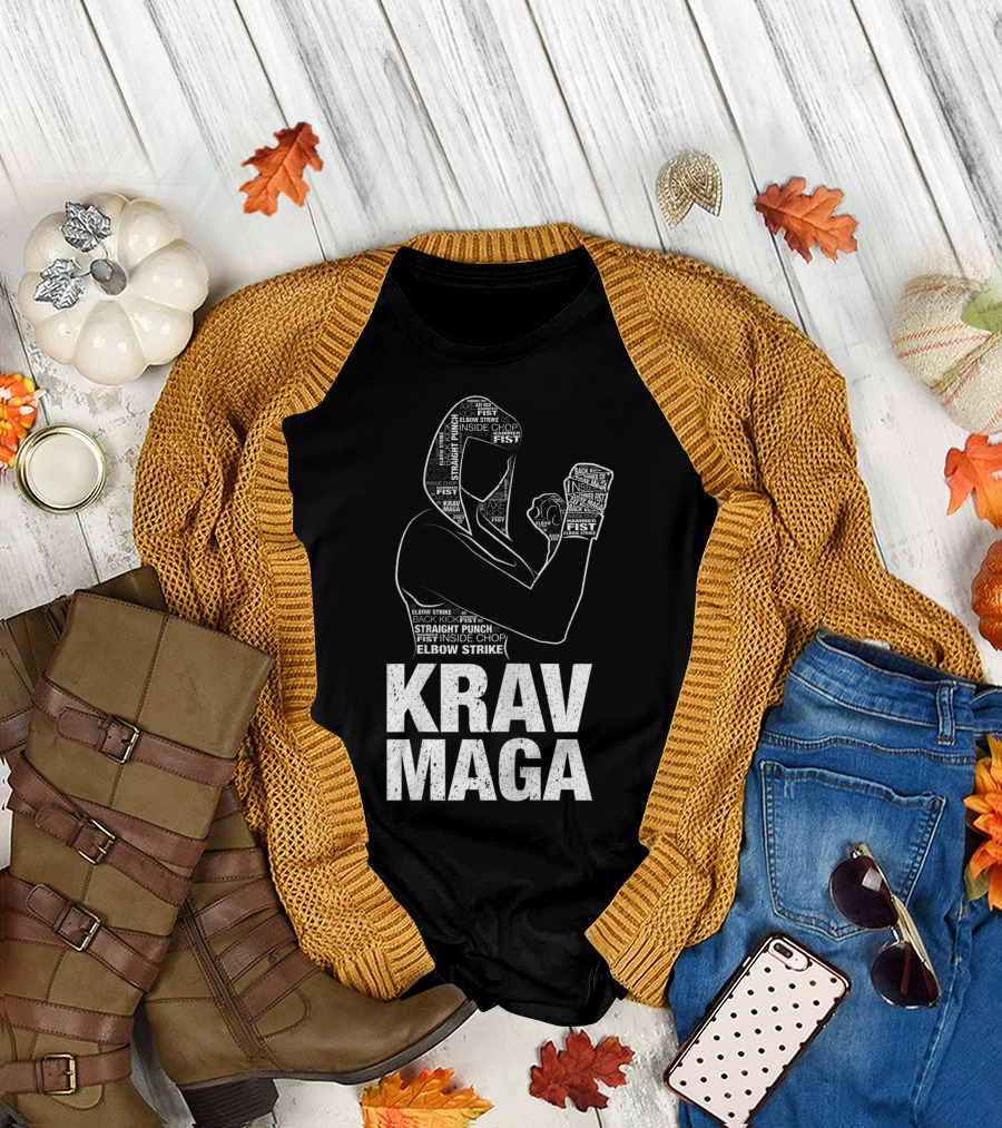 Krav Maga Woman Martial Arts Self Defence Straight Punch Elbow Strike Fist Techniques T-Shirt